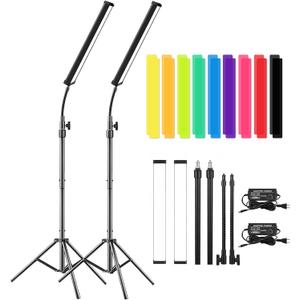 LED Video Light Stick Wand Kit-Photography Lighting with Adjustable Tripod Stand, 9 Color Filters, Gepege 2 Packs 5600K Dimmable Portable Video Studio Lighting for Live Streaming/Portrait/Vlog