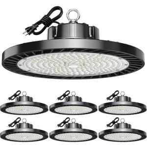 UFO LED High Bay Lights 5000K 200W 30000LM 6 Pack with Plug High Bay Led Shop Lights Suitable for Warehouse Workshop Factory Gym Garage Barn LED Lamp AC100-277V