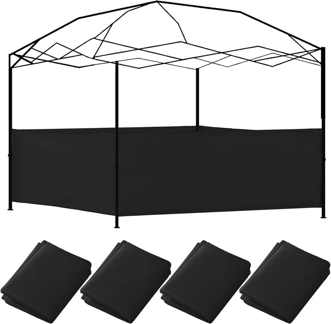 4 Pcs Canopy Half Wall Tent Sidewall for 10x10 Pop up Canopy Sidewall Only Waterproof Instant Panel Wall Accessories for 10' x 10', 10' x 15', 10' x 20' Vertical Leg Gazebo Shelter(Black)