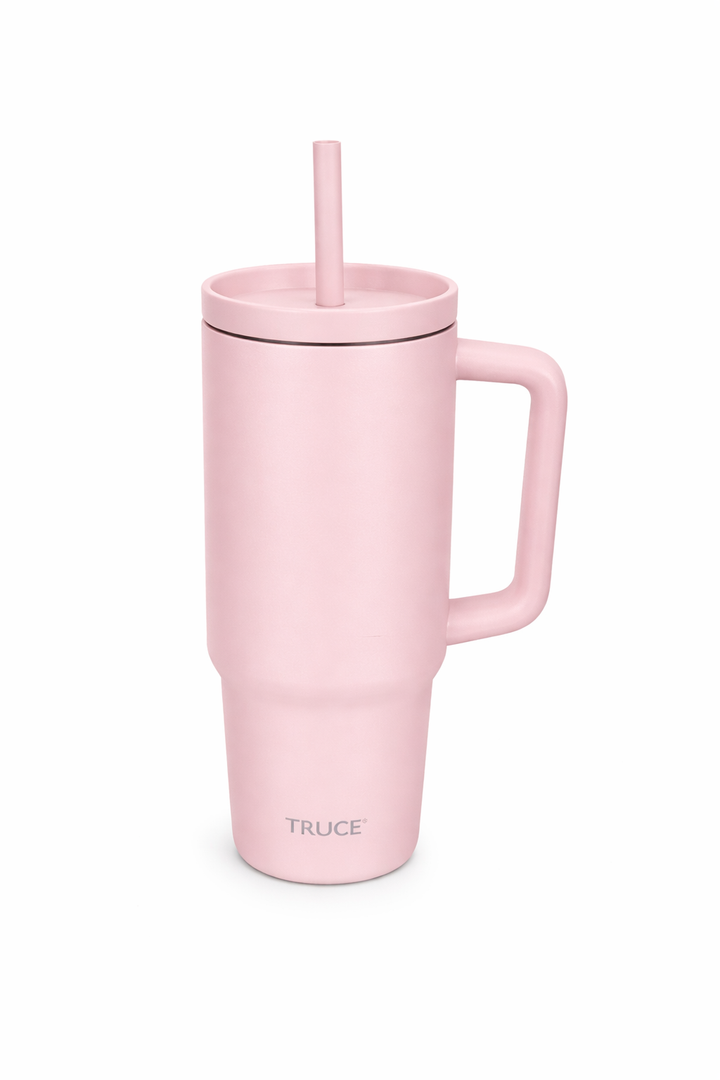TILUCK 40 oz Tumbler with Handle, Vacuum Insulated Stainless Steel Travel Mug with 100% LeakProof Silicone Straw Lid, Cupholder Friendly Water Bottle(LightPink, 40oz)