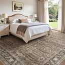 WITSHOCK Washable Area Rug 8x10 Non-Slip Floral Dining Carpet, Dark Brown