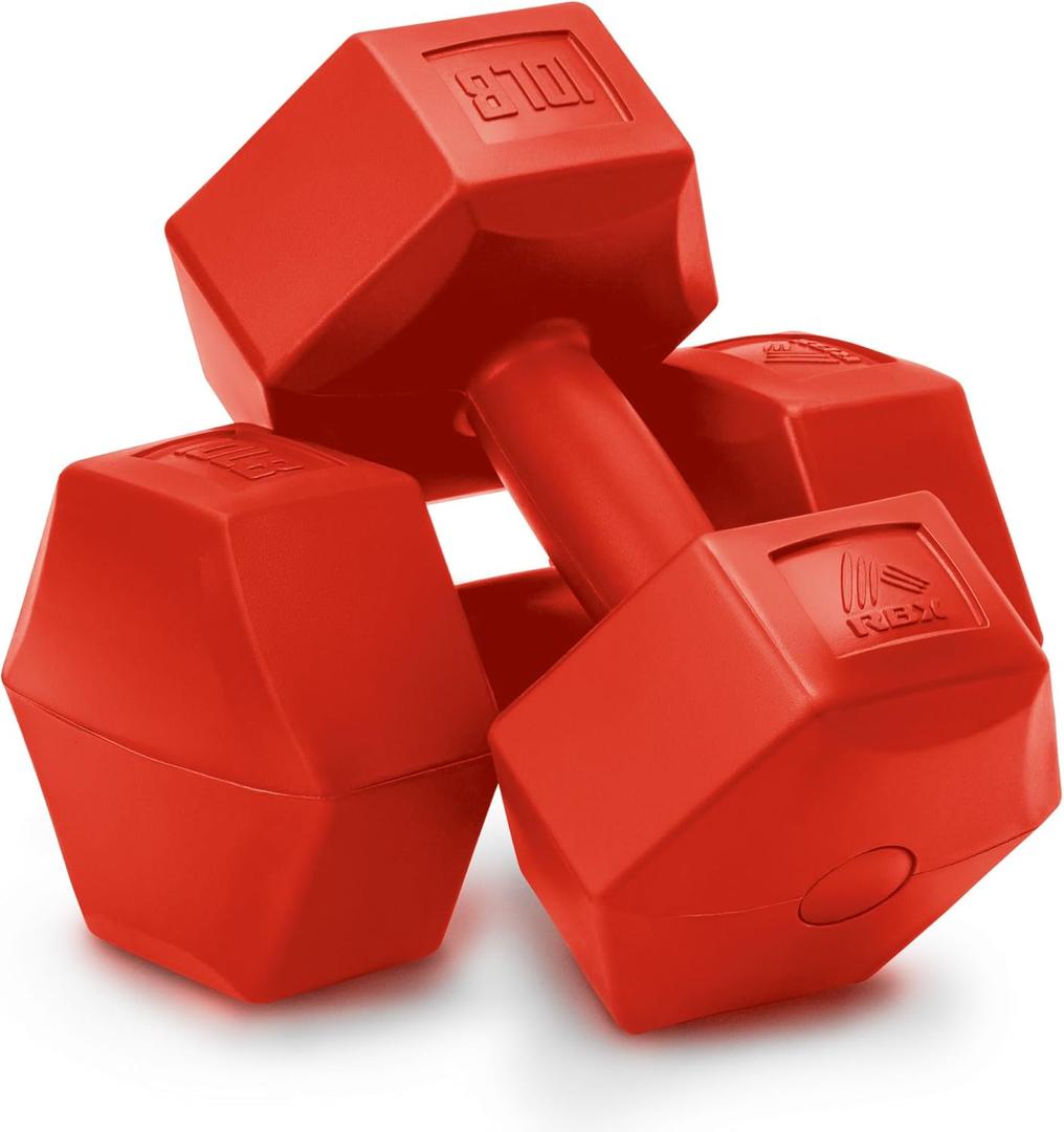 RBX Vinyl Coated Hand Weight Dumbbell Set - Hex Shaped, Roll Free for Body Building/Sculpting/Strength Training Exercise, (Set of 2) (10lb, Red)