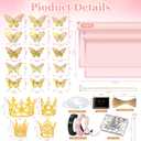 338Pcs Flower Bouquet Wrapping Paper Kit, Waterproof Floral Wrapping Paper Florist Bouquet Supplies with Crowns Butterfly Decor Pearl Pins and Ribbons for Birthday Wedding DIY CraftTranslucent Pink