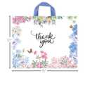 Purple Q Crafts Thank You Bags With Soft Loop Handle for Business Retail, Boutique Bulk 50 Pack 15" W x 12" H Floral Plastic Shopping Bags/Gift Bags Perfect For Mothers Day, 12x15 Inch
