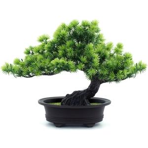 Artificial Bonsai Tree Fake Plants for Home Decor, Living Room Bathroom Bookshelf Entryway Table Wall Shelf Modern Farmhouse Decor, 9.5" Tall, Green