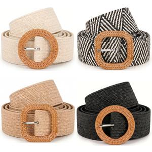 Rrwin Rattan Straw Raffia Summer Belts for Women 2026 Elastic Stretch Woven Waist Wide Band