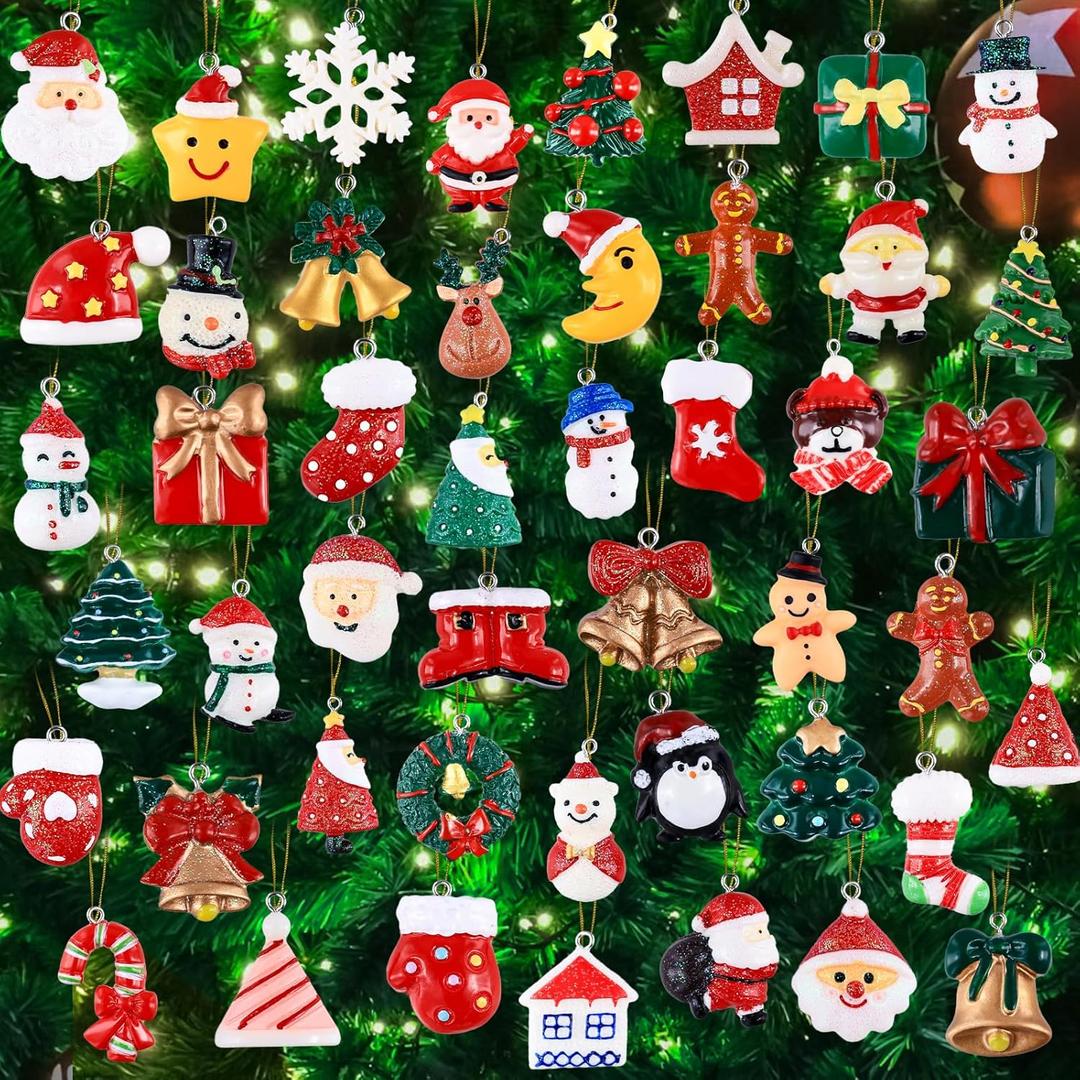 Garma 48Pcs Mini Christmas Ornaments Small Christmas Tree Decorations Set with Santa Claus Snowman Bells Tiny Xmas Hanging Ornaments Miniature for Christmas Tree Decor