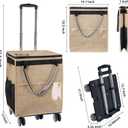 Reusable Grocery Bags on Wheels, Rolling Tote, Portable Shopping Cart for Groceries with Wheels and Drawstring Bag, Trolley, 54L, Foldable, Khaki