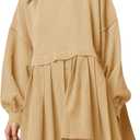 Batermoon Girls Pleated Sweatshirt Dresses Kids Fashion Long Sleeve Crew Neck Mini Dress 5-14 Years