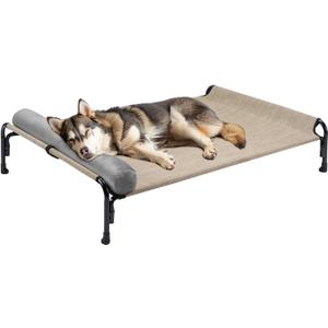 Veehoo Large Elevated Dog Bed, Outdoor Raised Dog Cot Hammock Bed with One-Sided Removable Headrest Bolster, Cooling Breathable Washable Teslin Mesh, Off Ground, Anti-Slip, L, CWC2204BCP (43.0"L x 30.0"W x 10.6"Th)