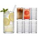 Large Hobnail Drinking Glasses Set of 6, 16oz Clear Highball Glasses Embossed Boho Water Glass Cups, Kitchen Bar Tumbler Glassware for Cocktail, Juice, Whiskey, Milk and Various Mixed Drinks