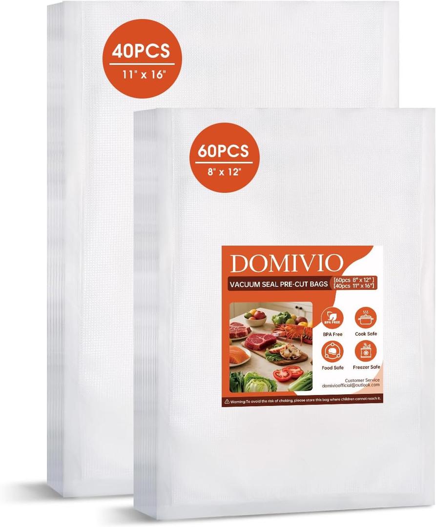 100PCS Vacuum Sealer Bags Set, 60 Quart 8" x 12" & 40 Gallon 11" x 16", Pre-Cut Food Saver Bags for Vacuum Sealer Machine, BPA-Free Storage Bags for Freezer Meal Prep & Sous Vide