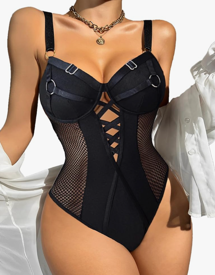 Avidlove Women Lingerie Bodysuit Mesh Teddy Underwire Lace Bodysuits One Piece Babydoll With Snap Crotch XL