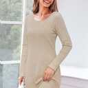 OUGES 2025 Fall Sweater Dress for Women Crew Neck Long Sleeve Knit Lightweight Casual Dresses (Large, Beige)