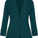 MINTLIMIT Women's Casual Blazer 3/4 Ruched Sleeve Open Front Button Work Office Blazer Jackets with Pockets, Medium