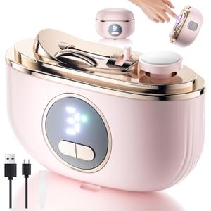 Electric Nail Clipper, 2 in1 Smart Toenail Clippers with Polishing for Fingers and Toes, Rechargeable Fingernail Trimmer with 3 Adjustable Speeds for Senior Adults Men Caregivers(LightPink)