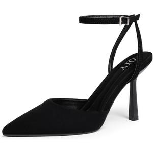 QIY Closed Toe Ankle Strap Heels Women Pumps Pointed Toe Heeled Sandals for Women Stiletto Wedding Dress Shoes (6, Black Lycra)