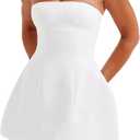 LuFeng Women's Sexy Strapless Backless Tube Top Bodycon Dress Sleeveless Cute A Line Mini Dresses (White, L)