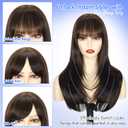 Sakuraaa Brown Straight Wig with Bangs 20 Inch Medium Length Layered Synthetic Wigs for Women, Realistic Scalp Natural Looking Heat Resistant Wig for Daily Party Cosplay Use
