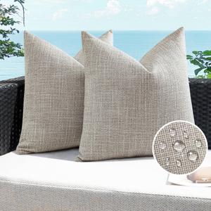Artscope Outdoor Waterproof Throw Pillow Covers 20x20 Inch Decorative Linen Outdoor Pillows Cushion Case for Patio Couch Sofa - Khaki