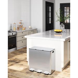 MOVECOM Kitchen Trash Can, 3 x 5.8 gal (3 x 20 l) Garbage Can with Lid,Stainless Steel Trash Bin with Removable Inner Buckets, Soft-Close Foot Pedal, Fingerprint-Resistant for Kitchen Home Office