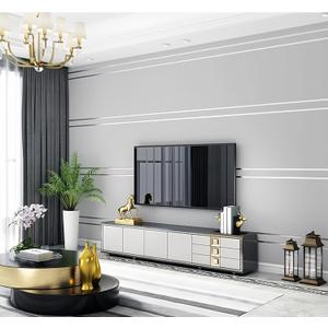 Deerskin Velvet high-end 3D Wallpaper Nordic Geometric Lines Modern Simple Living Room Lighting Luxury Background Wall Non-Woven Peel Stick Wallpaper (9.5M Silver Gray Aluminum foil Plate)