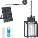 Solar Outdoor Chandelier, Dusk to Dawn Outdoor Pendant Light with Bubble Glass and Adjustable Chain, Remote Control, Black Exterior Hanging Front Porch Lantern Light for Gazebo, 2375/1HLS (6.5" W-Solar Powered)