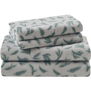 Woolrich Cotton Sheet Set Cottage Charms Print, 100% Cotton Flannel Sheets Warm & Fuzzy Bedding Set Queen Size Sheets, Fitted Pocket Fits Up to 14" Mattress, Queen Pine Branches, 4 Piece
