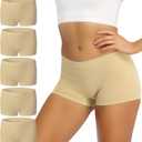 Women's Boyshort Panties Seamless Soft Boy Shorts Underwear Stretch Boxer Briefs 5 Pack (Beige, XL)