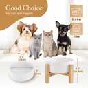 Elevated Ceramic Cat Bowl - Cat Food Bowl with Bamboo Stand - Raised Dog Dish for Puppies - Anti Vomiting, Stress Free - 13.5 oz / 400 ml - White