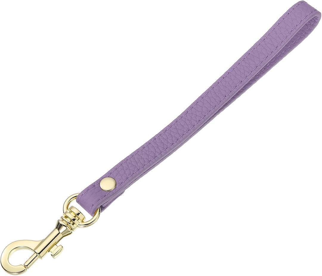 uxcell Leather Wristlet Strap, 20cm/7.87" Long Keychain Hand Strap, Leather Replacement Wrist Strap for Purse, Clutch, Wallet, Keychain Bag (Light Purple Leather, Gold Clasp)