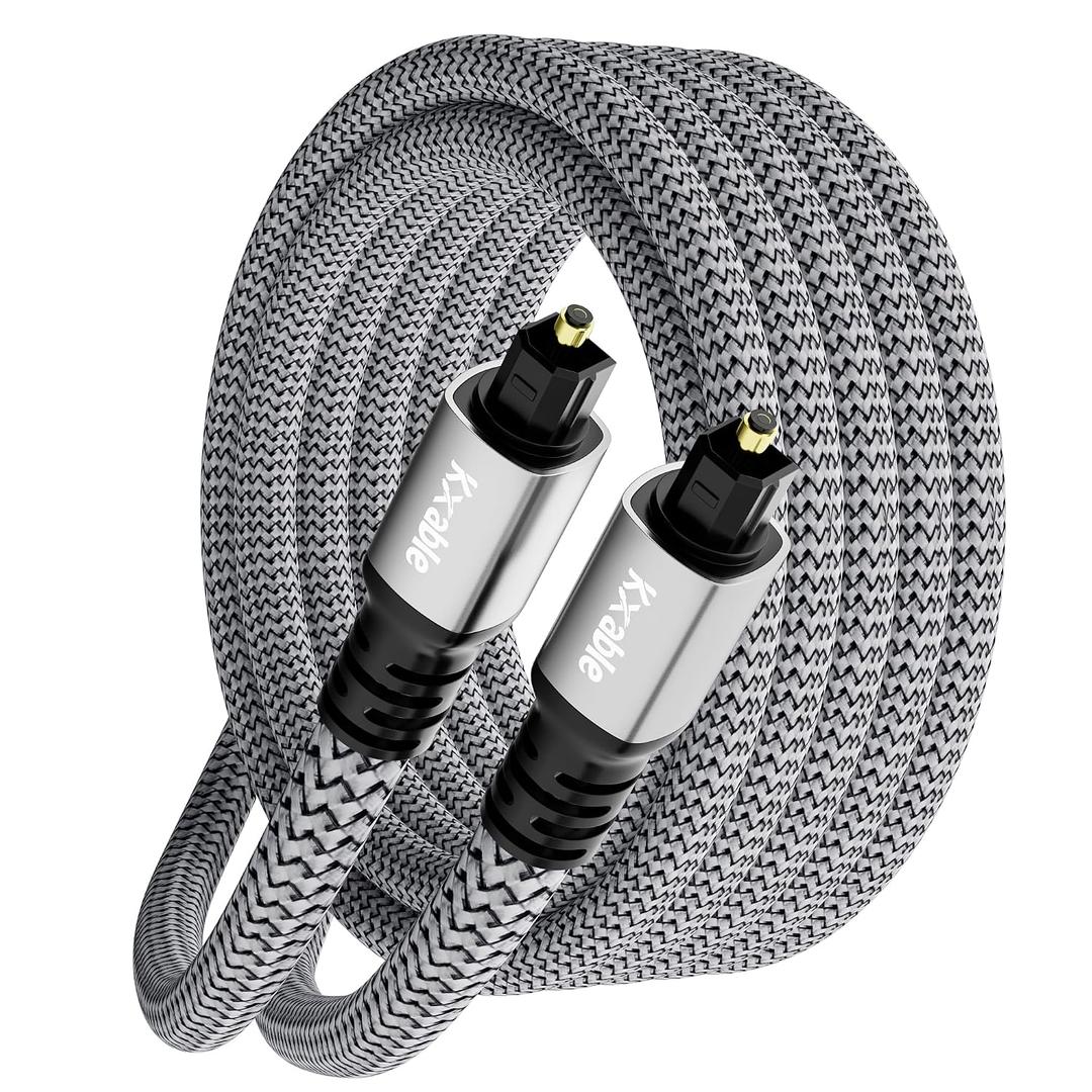 Kxable Optical Audio Cable 12 FT, Digital Audio Cable, Toslink Fiber Optic Cord, [Nylon Braided, Slim Aluminum Shell, Gold Plated Connector], for Home Theater, Sound Bar, PS4, Xbox, TV and More