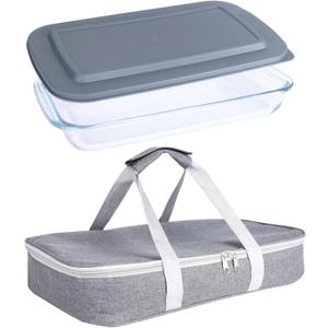 Vitrignis 9x13 Glass Baking Dish With Lid - 3qt Glass Casserole With Carrier Insulated Bag For Hot Or Cold Food - Large Casserole Dish For Oven Potluck Party Picnic Cookouts