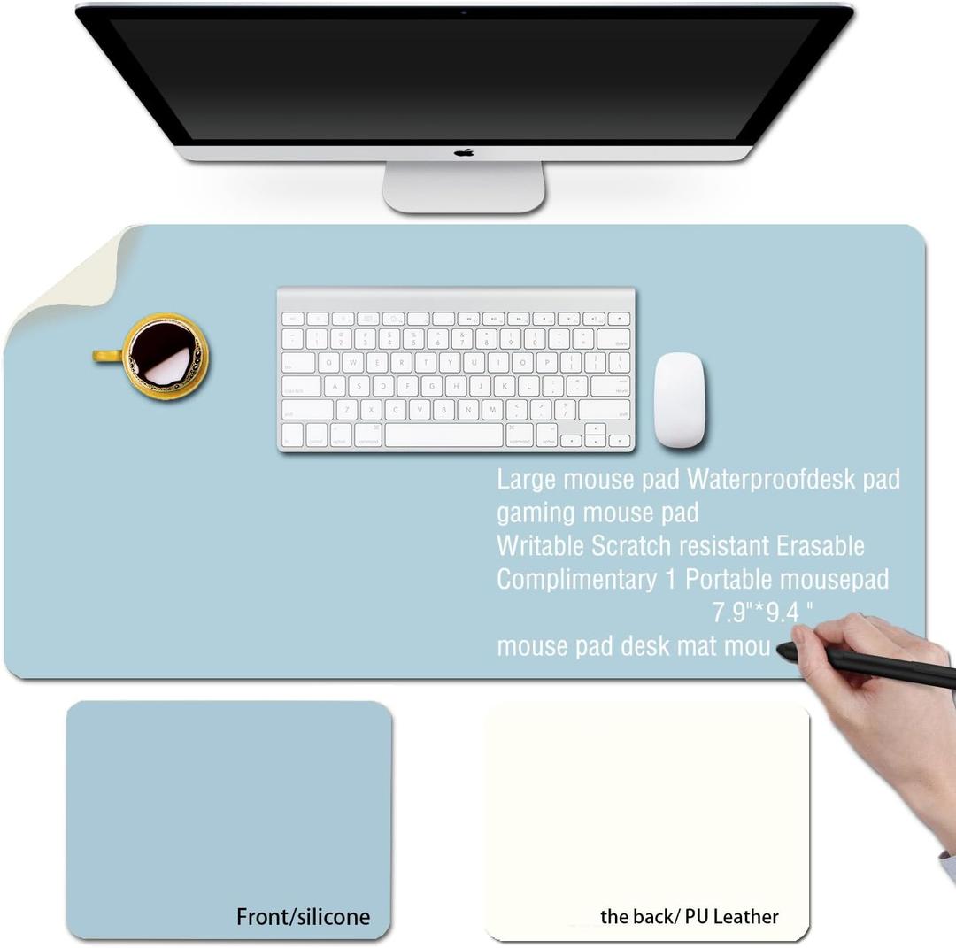 Erasable writable(Frontside) Table mat,Dual Sided Desk Mat, Large Mouse Pad, Notepad, Writing White Board (Includes 7.9"x9.4" Portable Mousepad)
