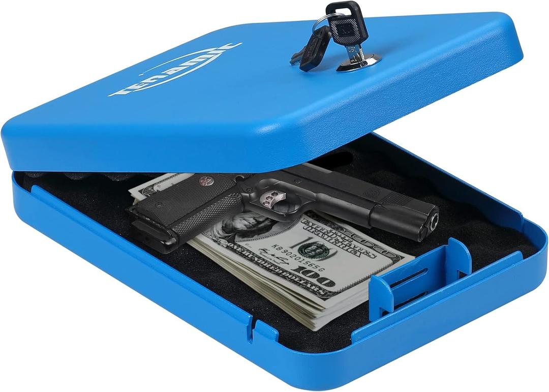 Tenamic Pistol Safe, Portable Travel Gun Safe, Solid Steel Handgun Lock Box for Home Hotel, Gun Safes for Car, Blue
