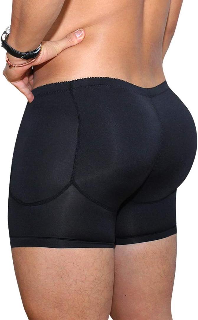 NonEcho Men Padded Underwear Briefs Boxers Men Butt Booster Hip Enhancer 4 Detachable Pads (XX-Large, Black1)