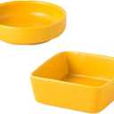 AxeWoodz Yellow Paper Clips Holder 2pcs Ceramic Square and Round Paper Clip Dispenser Set Office School Home Paperclips Organizers for Daily Desktop Storage