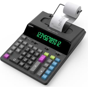 CATIGA 12 Digit Thermal Printing Calculator with Tape Print Out, Ink-Free Adding Machine, 5X Faster Quite at 8.0 LPS, Extra Large Fluorescent Display, Tax Calculation with Clock and Calendar, SP-2401 (Black)