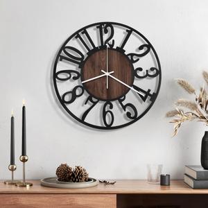 Maxstar Wall Clock Battery Operated,Silent Non-Ticking Modern Rustic Metal Round Clocks Small for Living Room/Bedroom/Office/Kitchen/Farmhouse Home Decor-12 Inch(Brown-Wood)