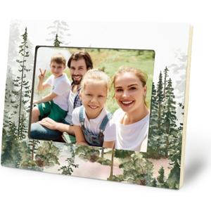 Green Mountain Picture Frame Decor, Rustic Misty Woodland Nature Mountain Landscape Tree Themed Gifts for Lovers Women Men, Watercolor Nature Scene Forest Picture Photo Frame 4x6