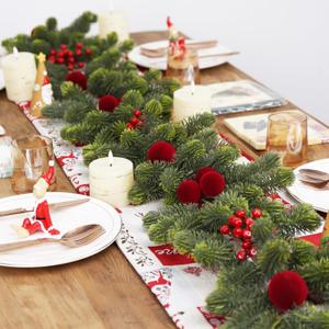 SY Super Bang 6FT Christmas Garland, Artificial Green Garland Christmas Decorations with Velvet Ball Red Berry Exquisite Ornaments, for Indoor Outdoor Home Table Fireplace Xmas Party Holiday Decor