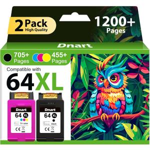 64XL Ink Cartridges Black and Color Compatible for HP Ink 64 Ink Cartridge Combo Pack for HP64 XL Ink Fit for Envy Photo 7855 7858 7155 7120 7800 6252 6255 7158 7100 7164 Tango Series Printer (2 Pack)
