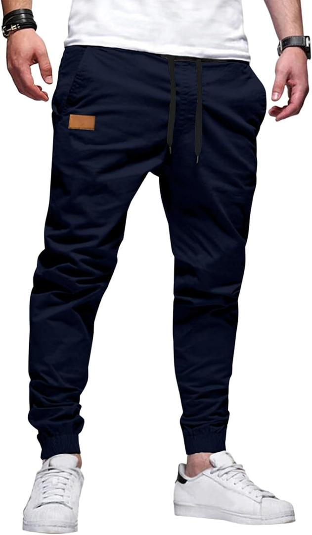 JMIERR Mens Casual Joggers Pants - Cotton Drawstring Chino Cargo Pants Hiking Outdoor Twill Track Jogging Sweatpants Pants (X-Large, Midnight Blue)