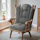 Wingback Rocking Chair Cushion - Small 17"x17" Seat & 26.7"x22.2" Back, for Indoor Rockers, Glider & Adirondack Chair Cushions, High-Density Sponge, Comfort Chenille with Ties (Grey, 2-Piece)