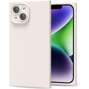 oakxco for iPhone 14 Case Silicone Rectangle Edge Corner, Y2k Soft Rubber Gel Cute Phone Case for Women, Girly Aesthetic Trendy Unique Design with Camera Cover, Beige Stone