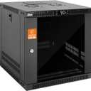 Tecmojo 9U Wall Mount Rack with Thermostat, 17.7inch Depth Enclosed Server Cabinet with 2 Cooling Fans,Lockable Door & Hardware,9U Rack for 19inch Equipments,Glass Door