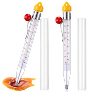 Photect 2 Pcs Candy Thermometer with Pot Clip 8" Deep Fry Oil Thermometer Instant Read Cooking Food Thermograph Sugar Syrup Jam Jelly Oil Temperature Kitchen Accessories for Home Cooking(Yellow)