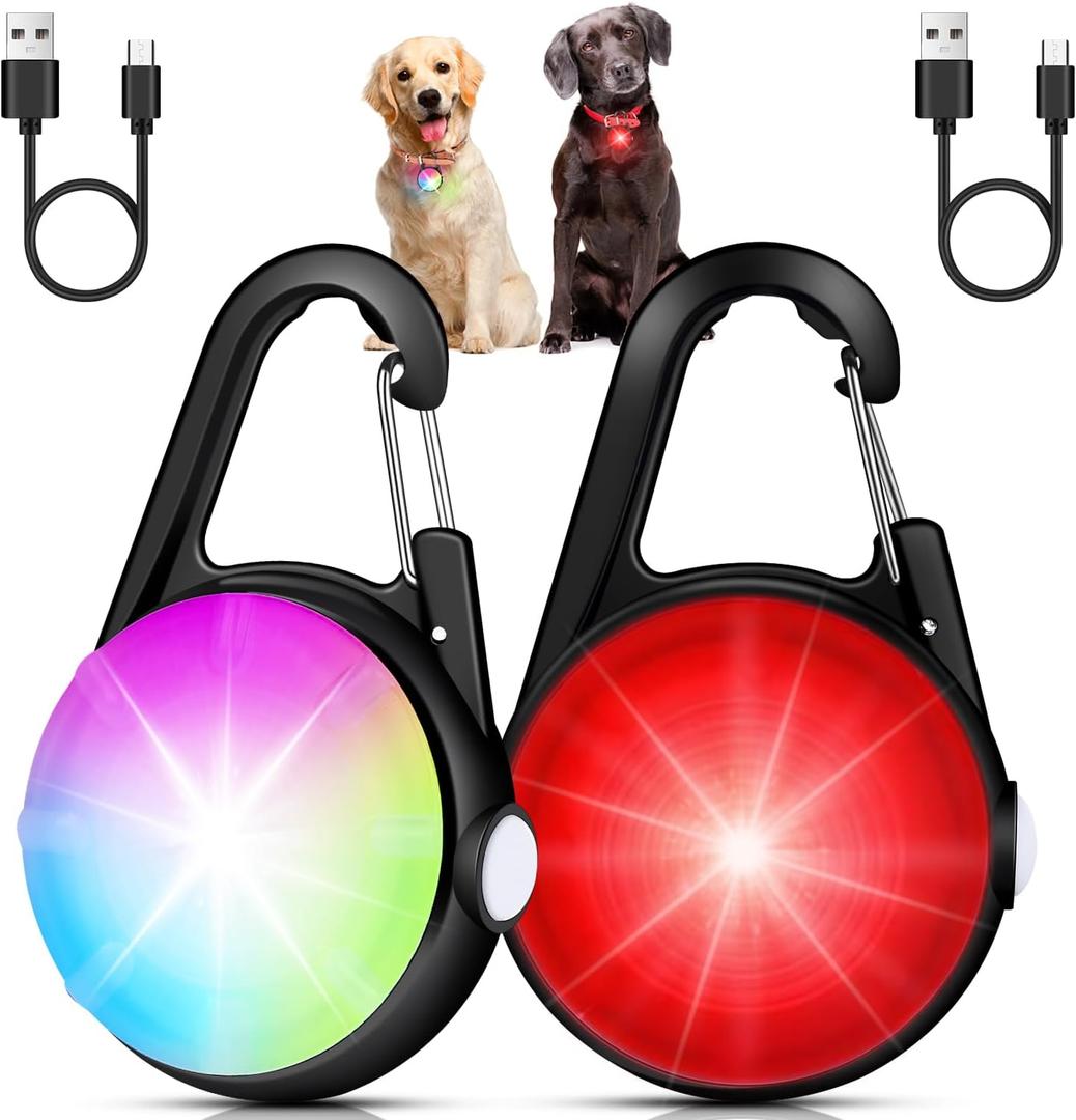 2 Pack Dog Collar Light, 4 Modes Clip On Dog Lights for Night Walking, Glow in The Dark LED Pet Collar Charm, Rechargeable Pet Camping Essentials for Nighttime Running, Cycling, Hiking(Black)