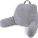 Blissful Diary Plush Velvet Reading Pillow for Kids/Teens/Adults, Back Rest Pillow for Sitting Up in Bed with Shredded Memory Foam, Includes Arms and Washable Cover, Light Gray