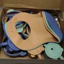 27 Pack Silicone Baby Feeding Set, Hepotk BPA-Free Food Grade Baby Feeding Essentials Utensils, Second Stage Baby Food Eating Utensils, Set of 3 babies (Brown, Blue, Green)